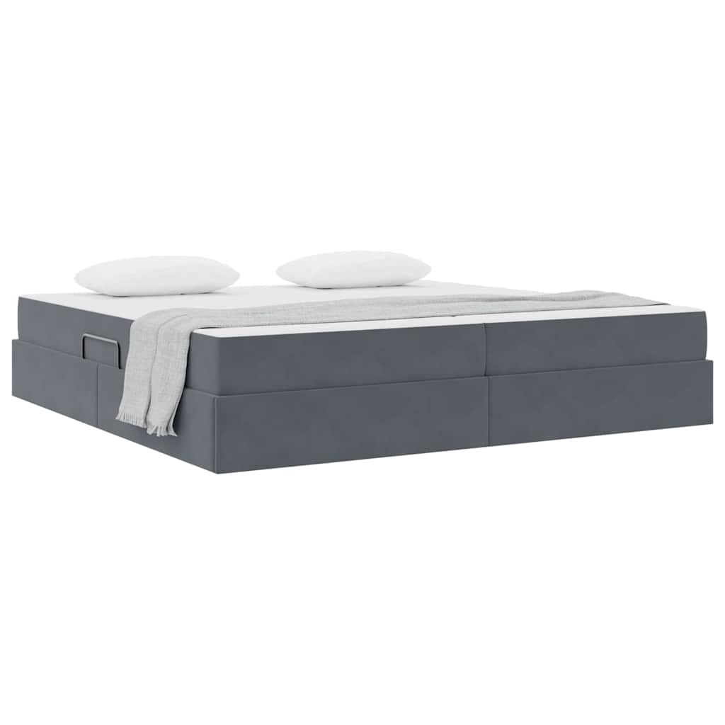 Lit avec rangement et matelas gris foncé 200 x 200 cm velours - 3