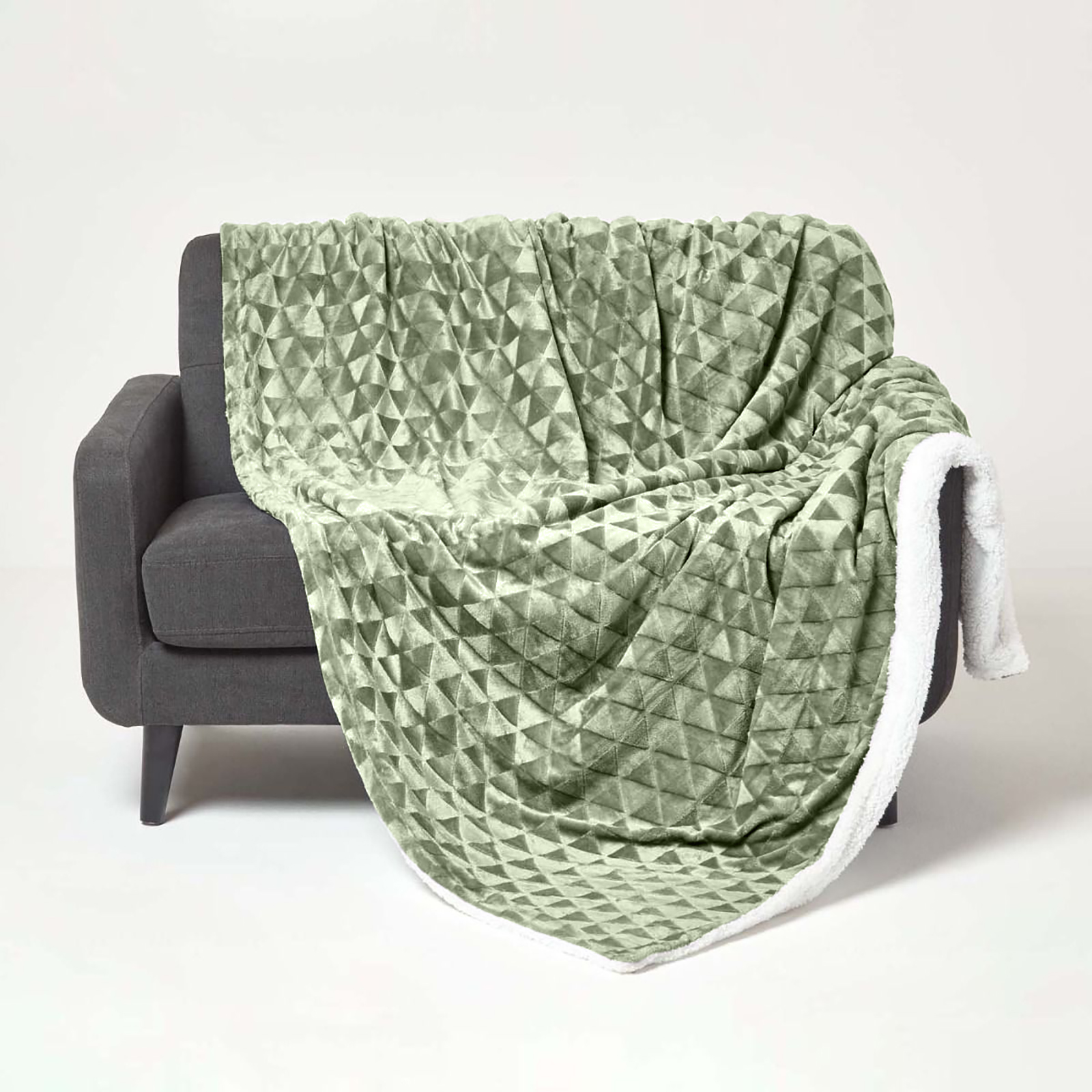 Homescapes Plaid polaire Vert sauge et revers sherpa, 200 x 230 cm - 2