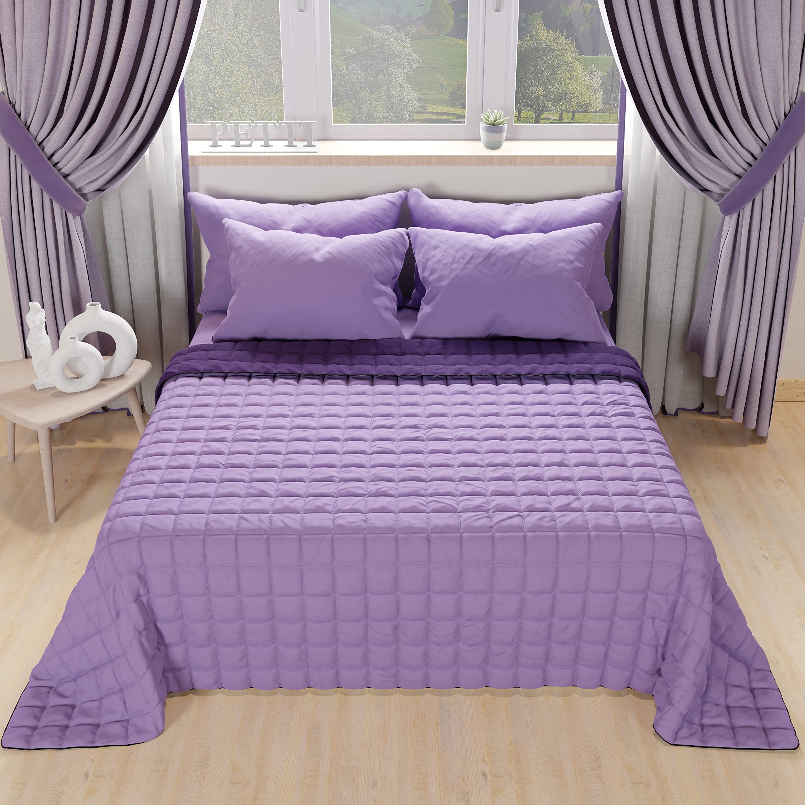 PETTI Artigiani Italiani - Trapuntino Una Piazza e Mezza, Copriletto Una Piazza e Mezza, Trapuntino Double Face, Trapunta Primaverile, Lilla Viola, 10 - 3