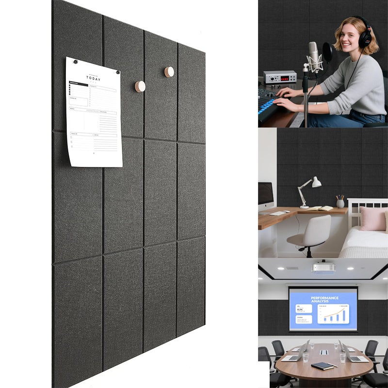 Panele dźwiękochłonne do studia nagrań, zestaw 12 samoprzylepnych paneli poliestrowych 15x30cm, pochłanianie dźwięku na ścianach i drzwiach