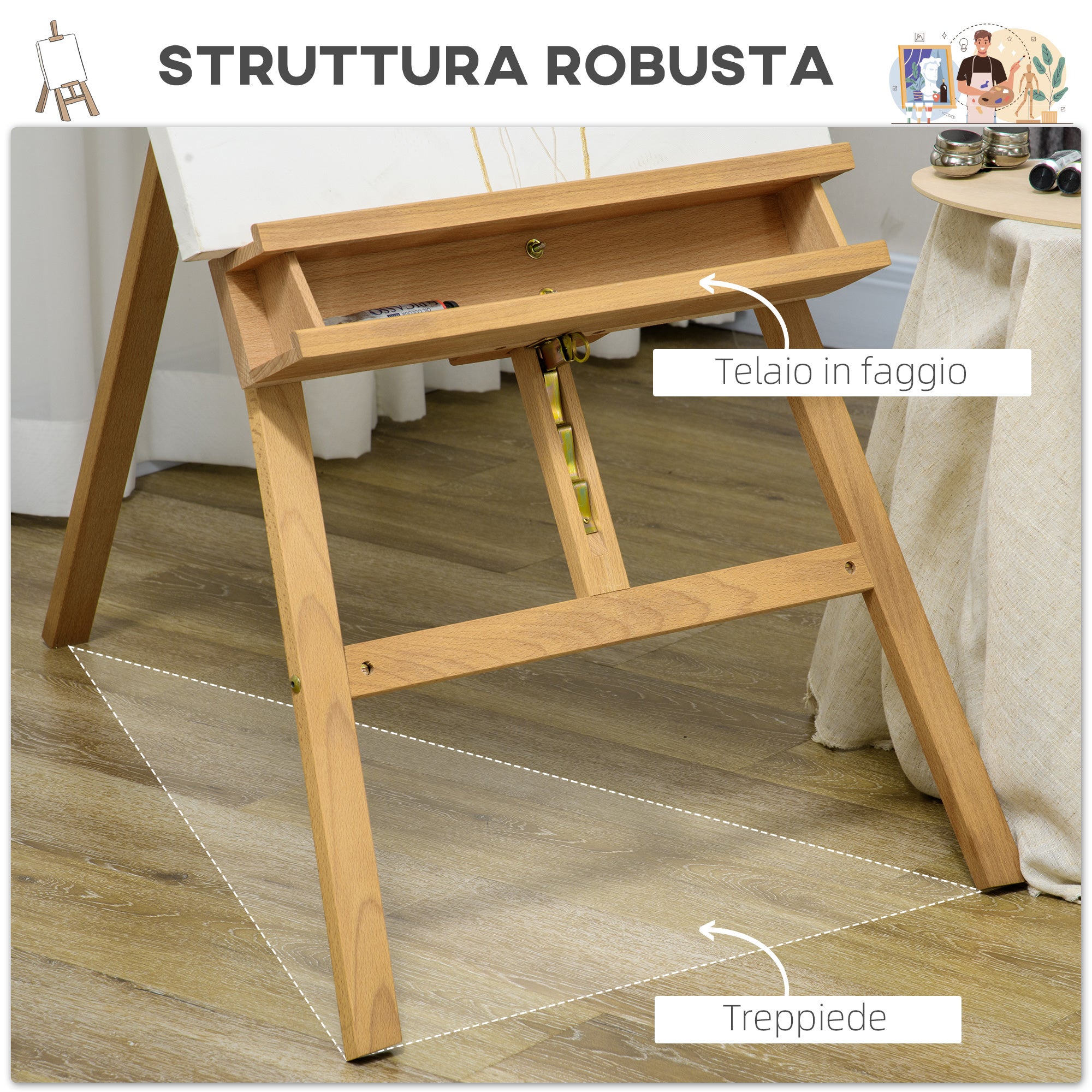 Chevalet peinture pliant bois hêtre hauteur angle ajustables 65x110x180-235 cm bois couleur - 7