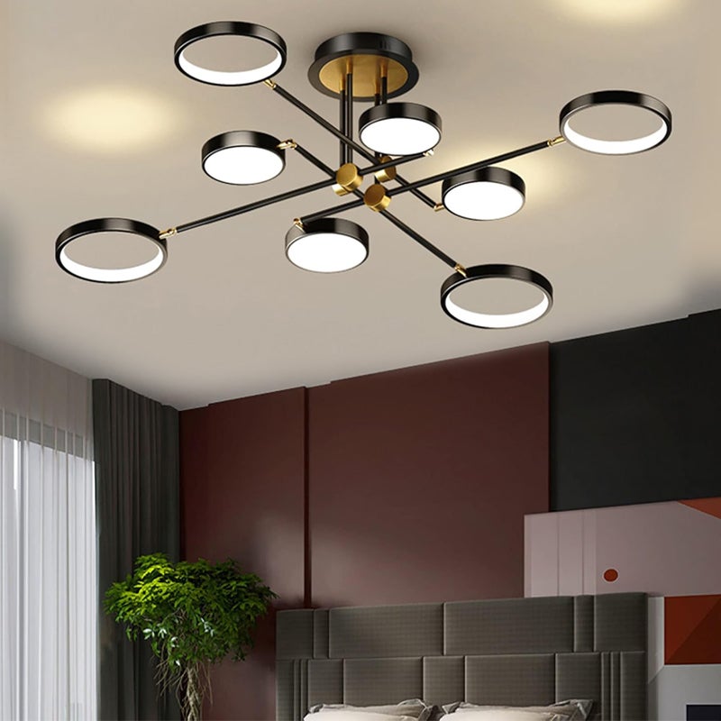 Lustre LED 115 cm à 8 têtes avec télécommande, plafonnier LED moderne à intensité variable, suspension, 3 températures de couleur, 96 W - 8