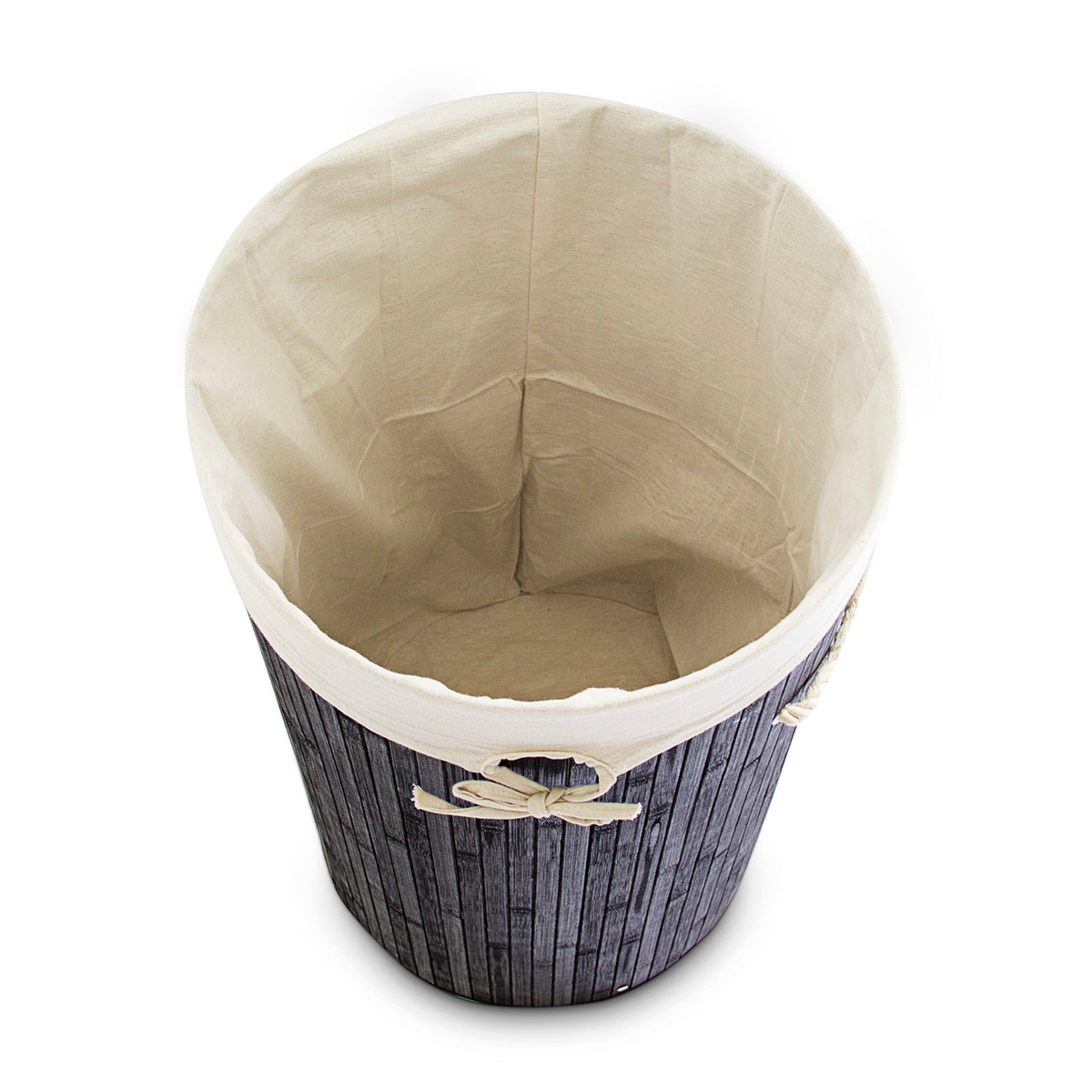 3x Panier à linge bambou, corbeille linge pliante, 70 L, sac intérieur coton, 65 x 49,5 x 37 cm, noir - 4