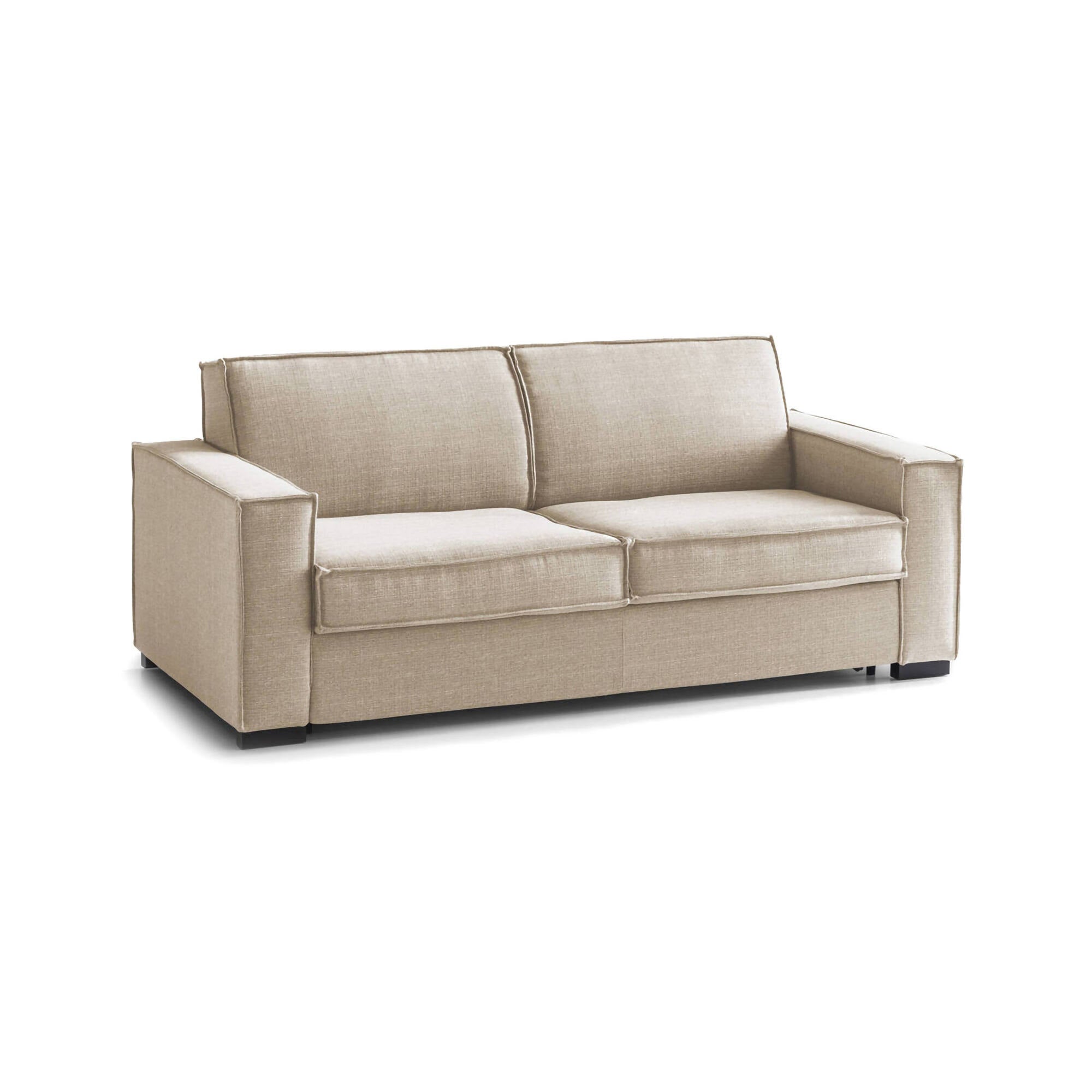 Sofá cama 2 plazas samantha, sofá de salón con apertura giratoria, tejido acolchado con apoyabrazos finos, 100% made in italy, 160x95h90 cm, beige