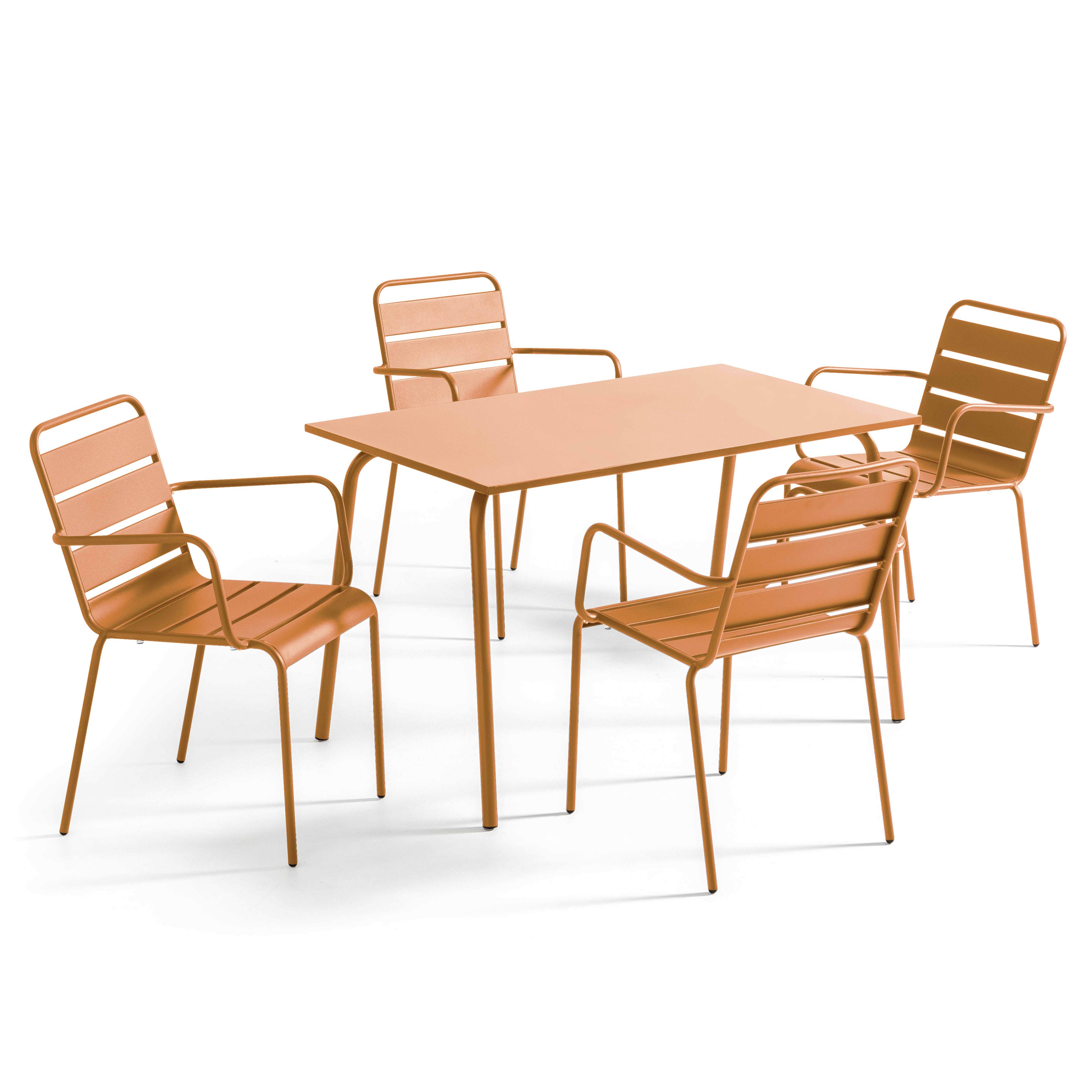 Oviala Set Giardino Palavas - Tavolo Rettangolare 180x90 Cm E 8 Sedie Impilabili In Acciaio, Grigio Antracite, Antiruggine