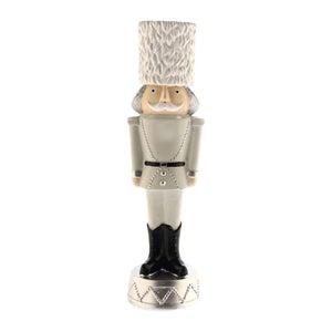 Décor Casse-Noisette Soldat De Noël En Bois Argenté - 38 Cm, Pièce Décorative Festive Pour Maison Et Restaurant