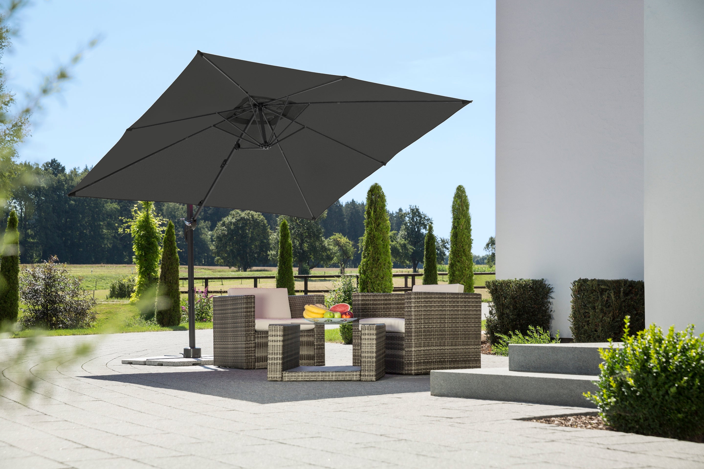 Parasol déporté Schneider Rhodos Junior anthracite, 270 x 270 cm – rotatif 360°, avec housse - 7