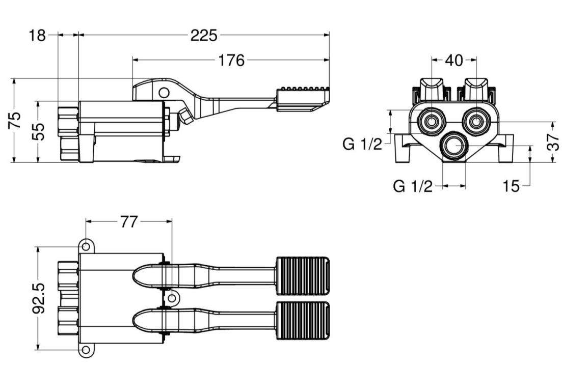 Miscelatore a due pedali per installazione a pavimento con comando indipendente delle acque Idral 02066 - Cromo - 2