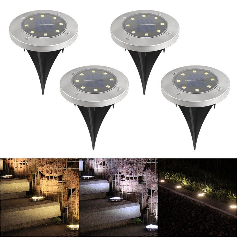 4 SZT. Lampa solarna gruntowa 8 LED, zewnętrzna, wodoodporna IP65, solarna lampa ścieżkowa, wodoodporne oświetlenie zewnętrzne, reflektor