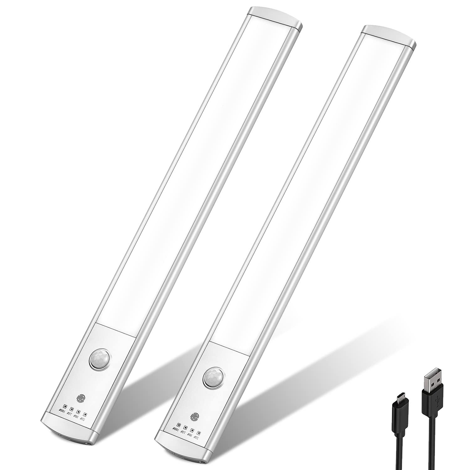 Zestaw 2 lamp pod szafkę z czujnikiem ruchu, oświetlenie blatu, lampa do szafy, ładowane przez USB lampki nocne do kuchni, 30 cm