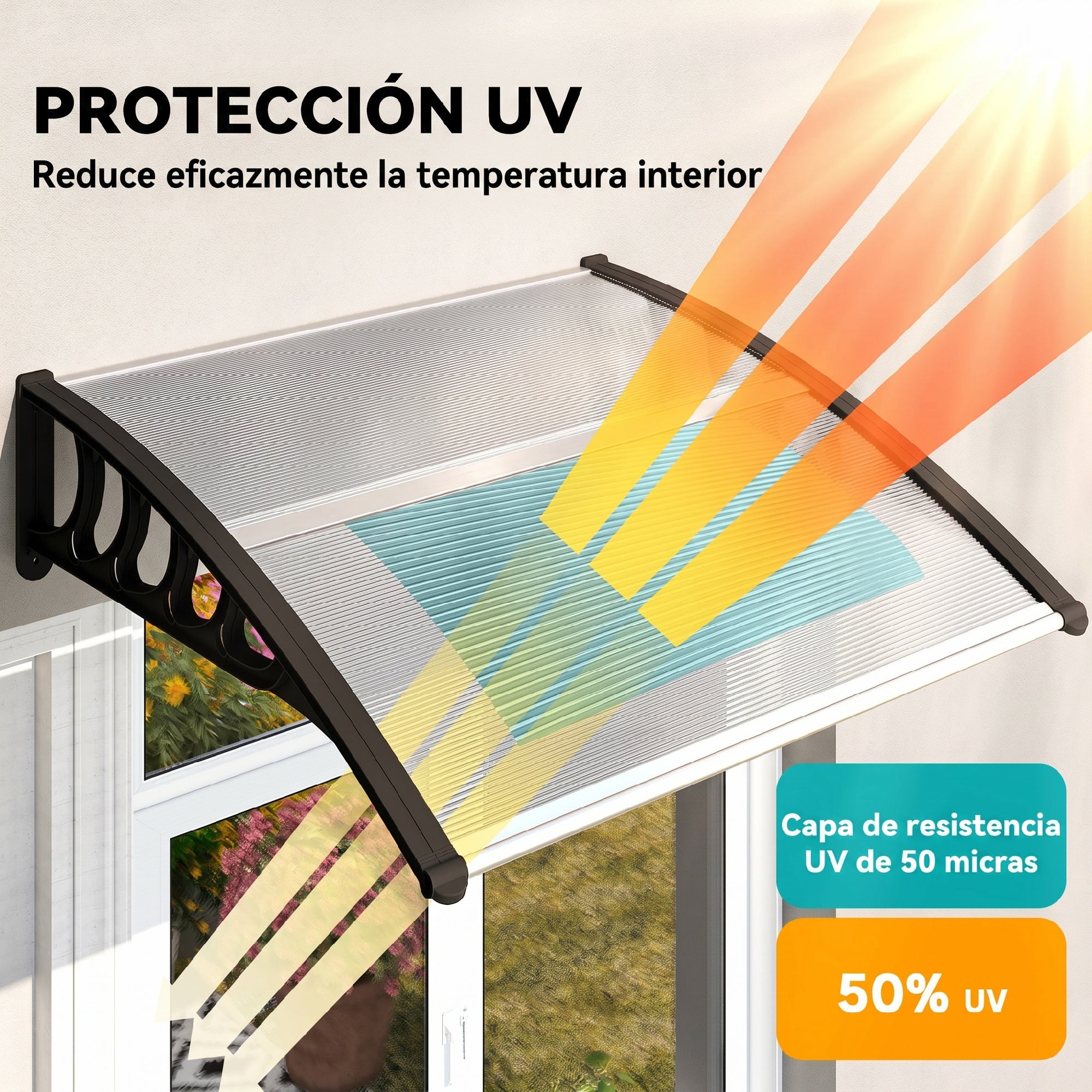 Marquise Exterior Outsunny Policarbonato, Alumínio Transparente 103x96,5x27 cm - 4