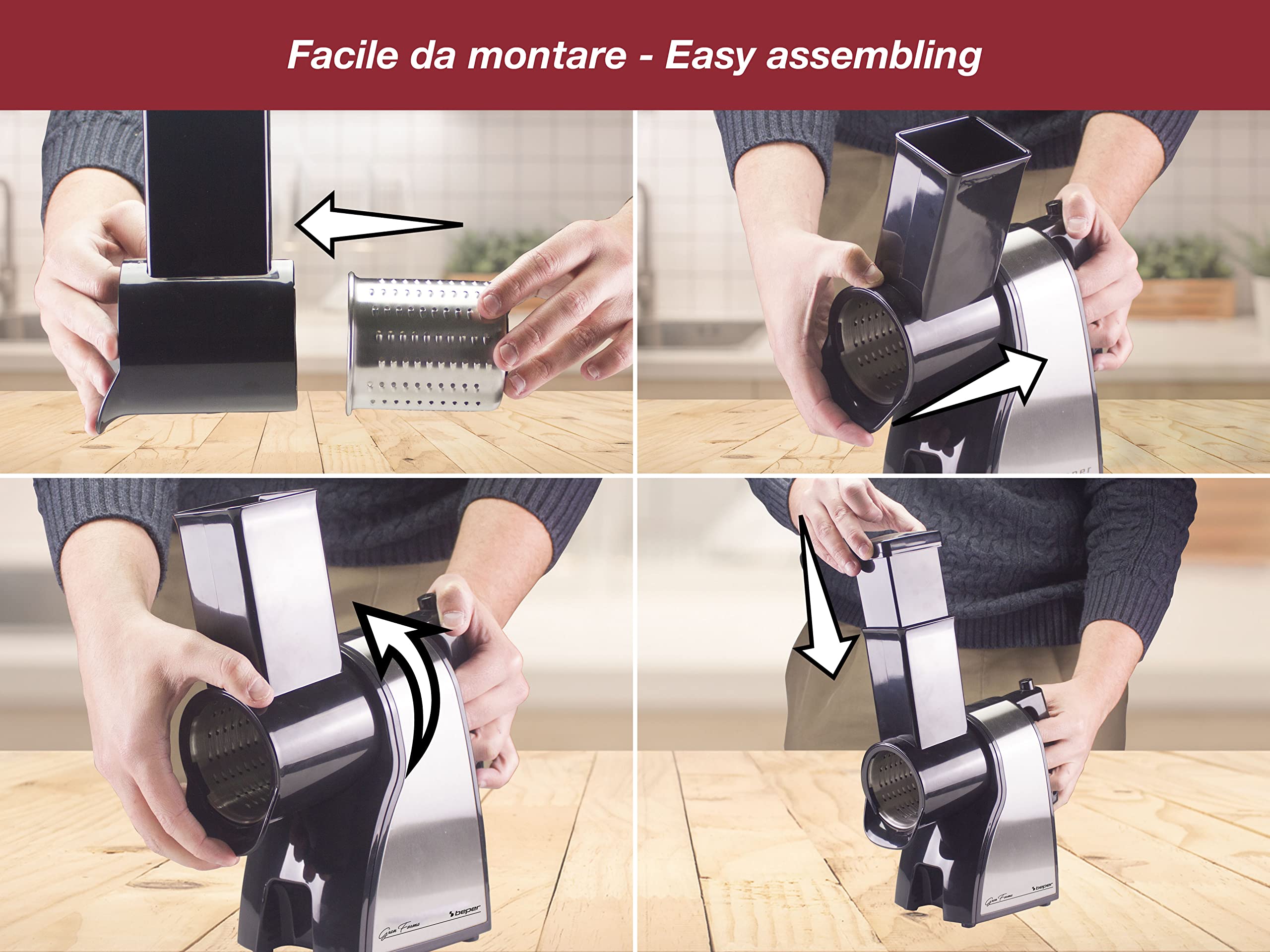 Grattugia E Affettaverdure Elettrica Beper BP.400 - 3 Coni In Acciaio, 430W, Multifunzione