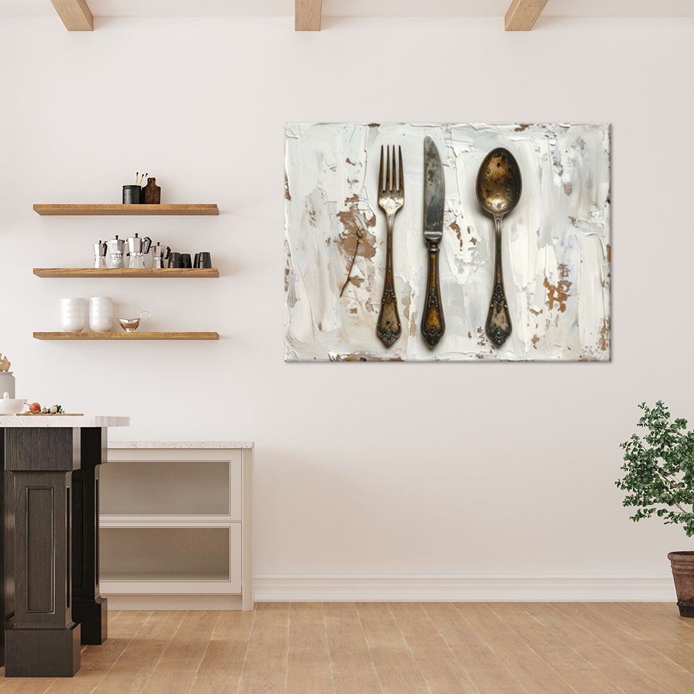 Obraz do kuchni jadalni salonu, Sztućce w stylu shabby chic 120x80 - 2