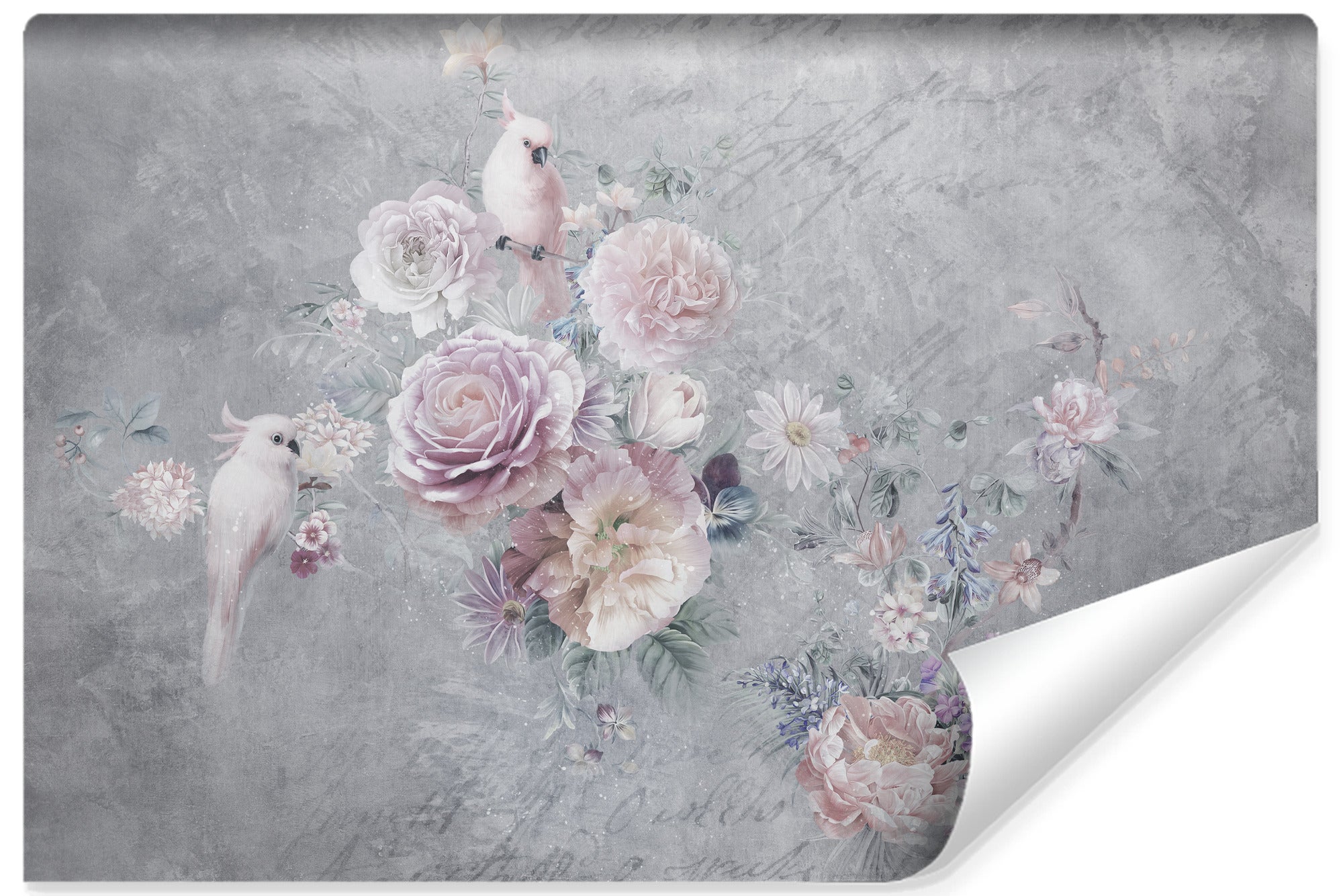 Papel pintado fotografia no tejida para dormitorio flores loros concreto 360cm x 240cm