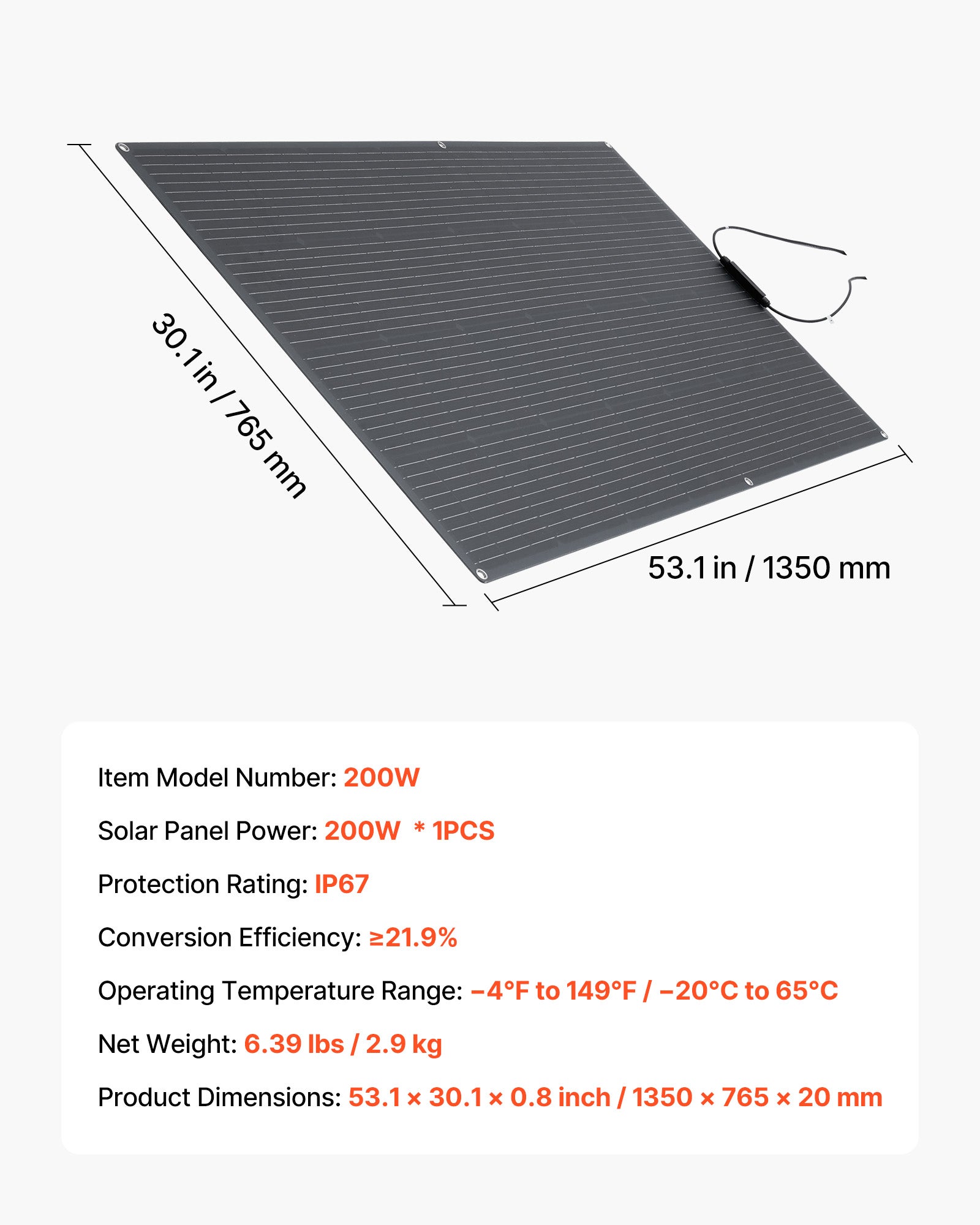 Panel słoneczny półelastyczny VEVOR 200 W monokrystaliczny IP67 do kampera łodzi - 7