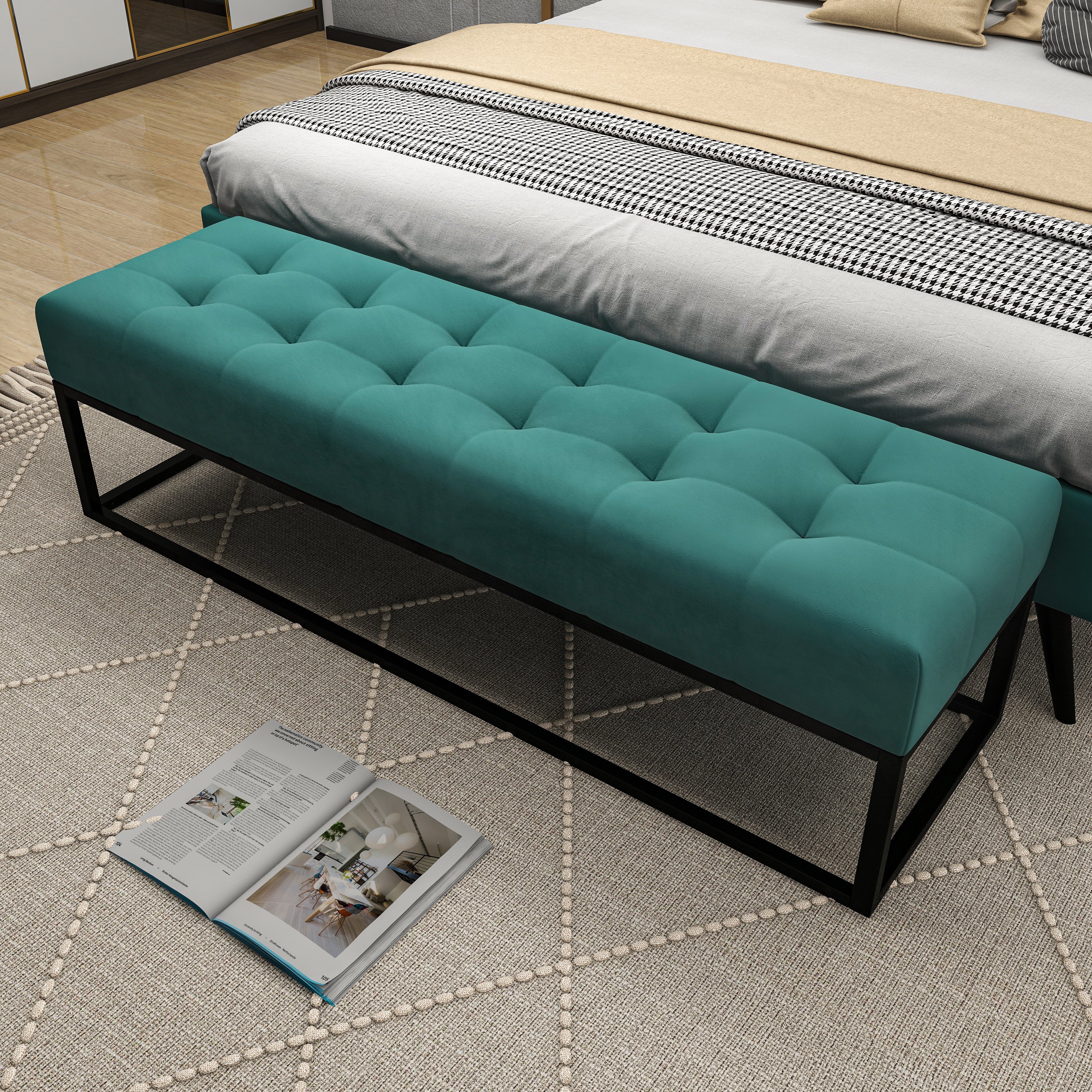 Banc rembourré,tabouret de lit,ottomans,banc de chambre à coucher velours, vert | Leroy Merlin