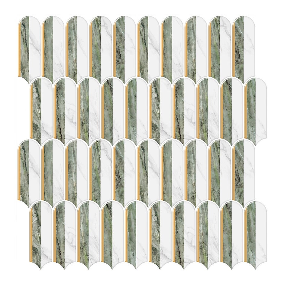 Carreaux adhésifs marbre vert-blanc – 10 pièces, décoration murale 3D autocollante pour cuisine et salle de bain - 4