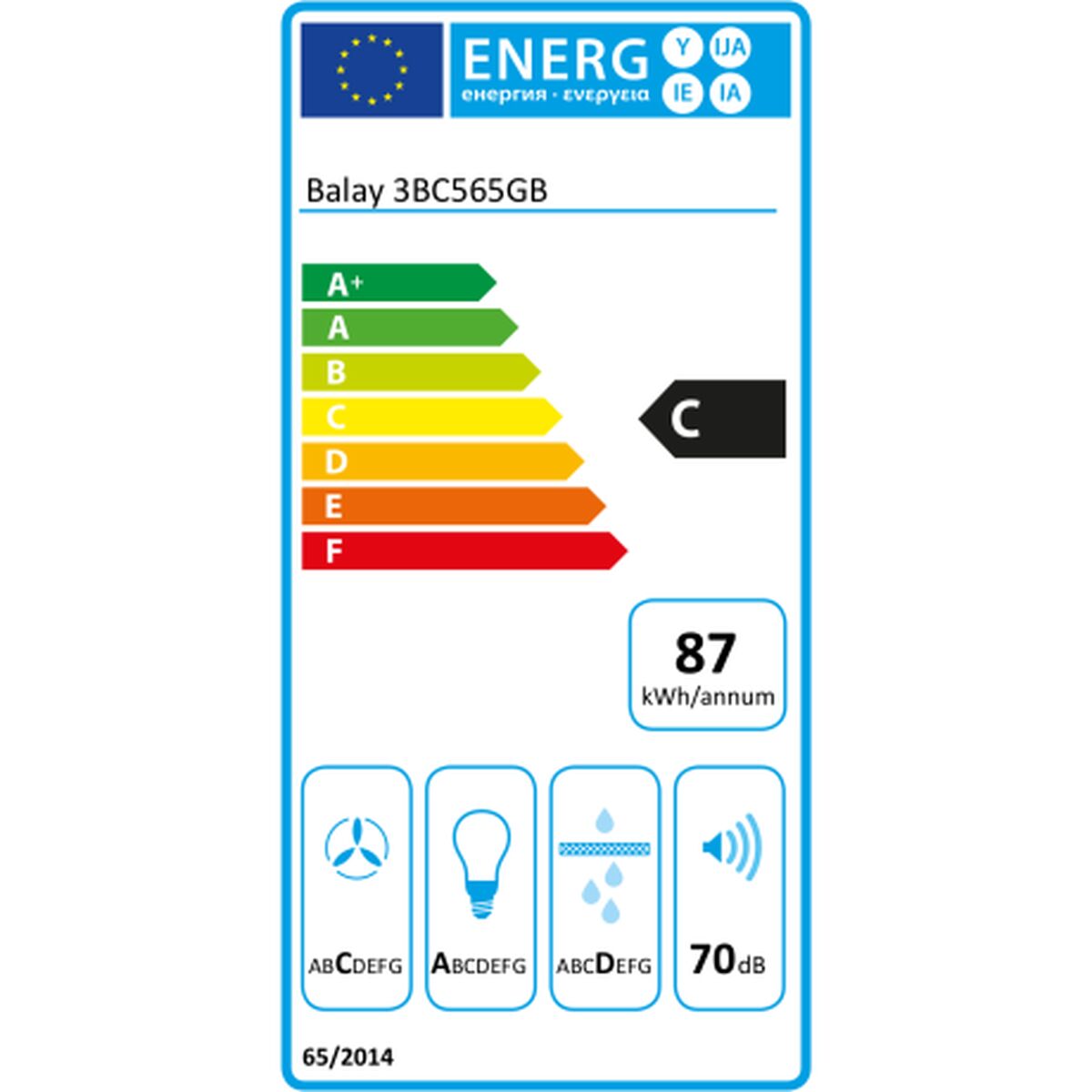 Extrator Convencional Balay 3BC565GB 60 cm 530 m3/h 70 dB 216W Branco A+ - 2