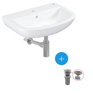 Grohe Ensemble lavabo suspendu en porcelaine vitrifiée 55.3x38.6cm + Bonde clic-clac + Siphon de lavabo (39440000-SET)