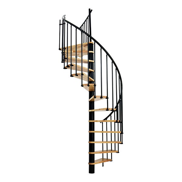Escalier colimaçon 13 marches - Hauteur à franchir 2.52 à 3.05m - Diamètre 120cm - Structure noire et marche hêtre - BERL120-NH-13