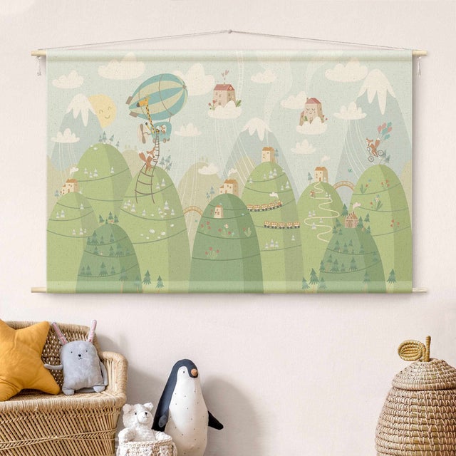 Tenture murale - Forêt avec maisons et animaux 185 x 125 cm