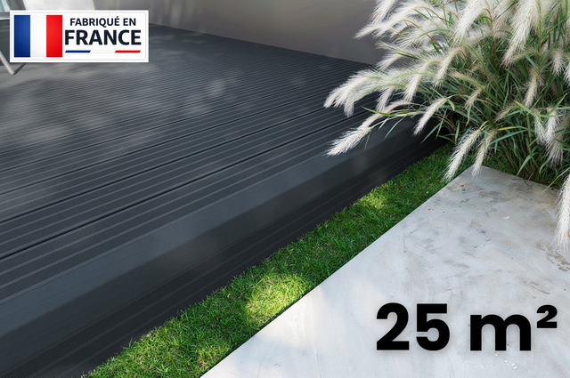 Kit complet lames de terrasse composite PRIME DECK 25m² - Prêt à poser - 2400 x 138 x 15 mm - Anthracite