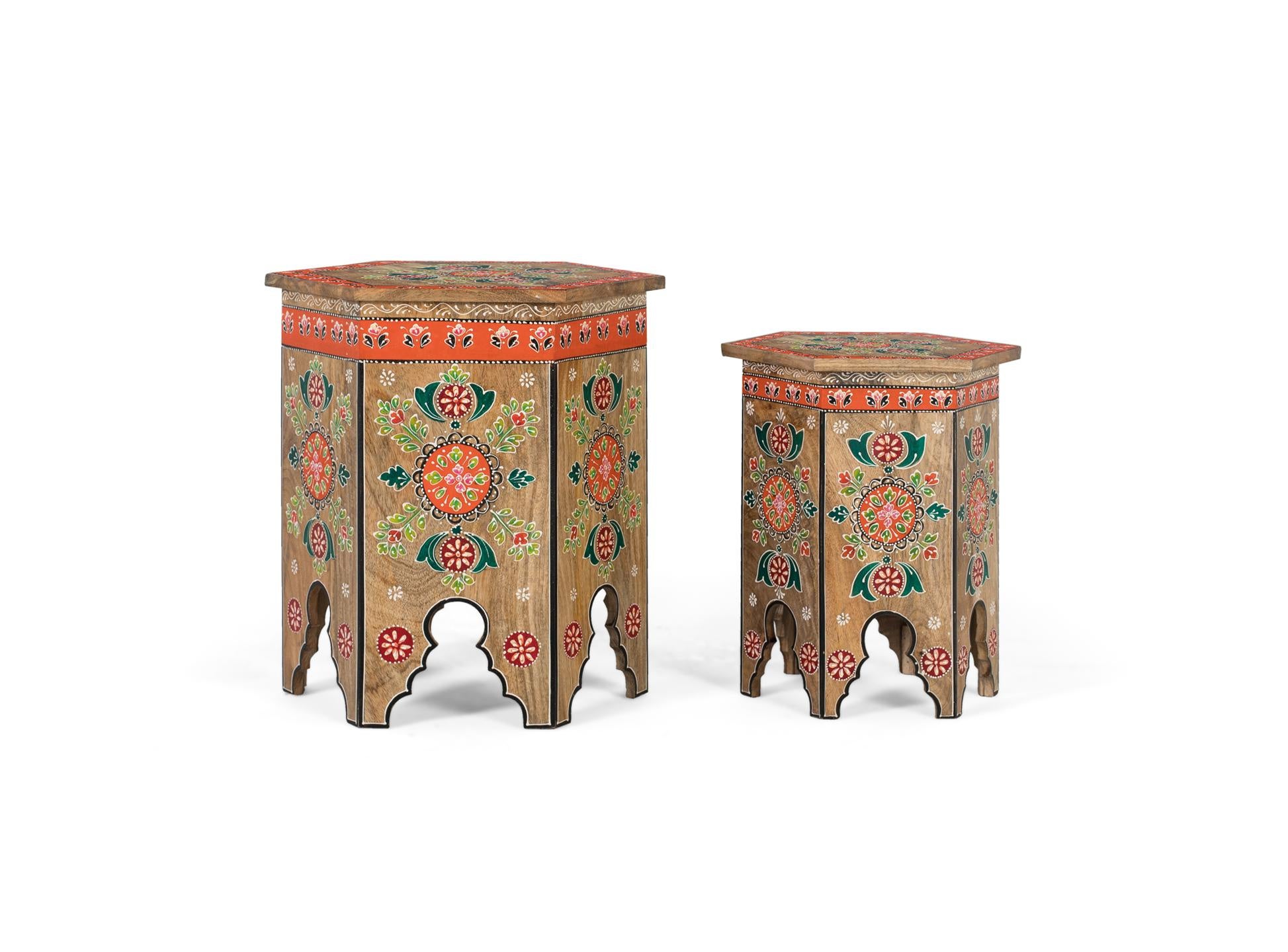 Duży stołek z drewna mango 48 cm, mały stołek z drewna mango 37 cm, rękodzieło w stylu etnicznym - 50x48x48 GYC