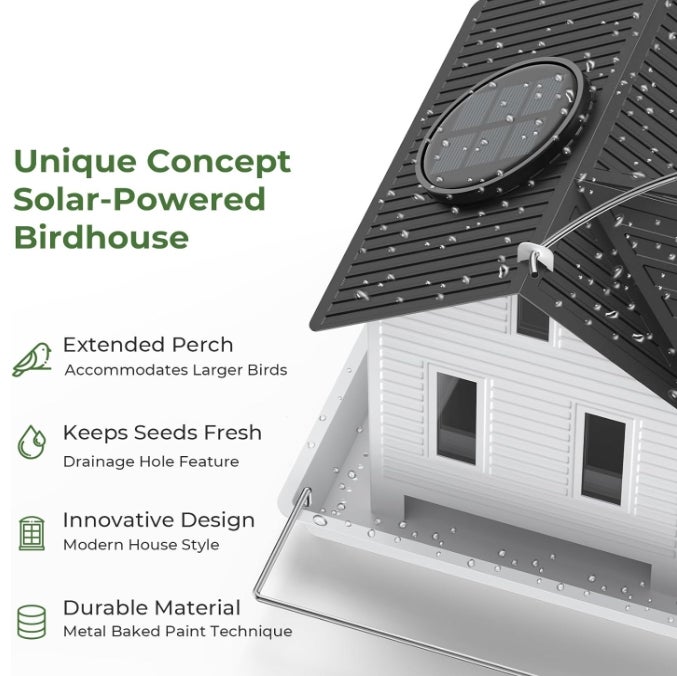 Mangeoire solaire pour oiseaux - Nichoir suspendu en métal avec lampes solaires, lanterne solaire d'extérieur, décoration de jardin, cadeaux uniques - 4