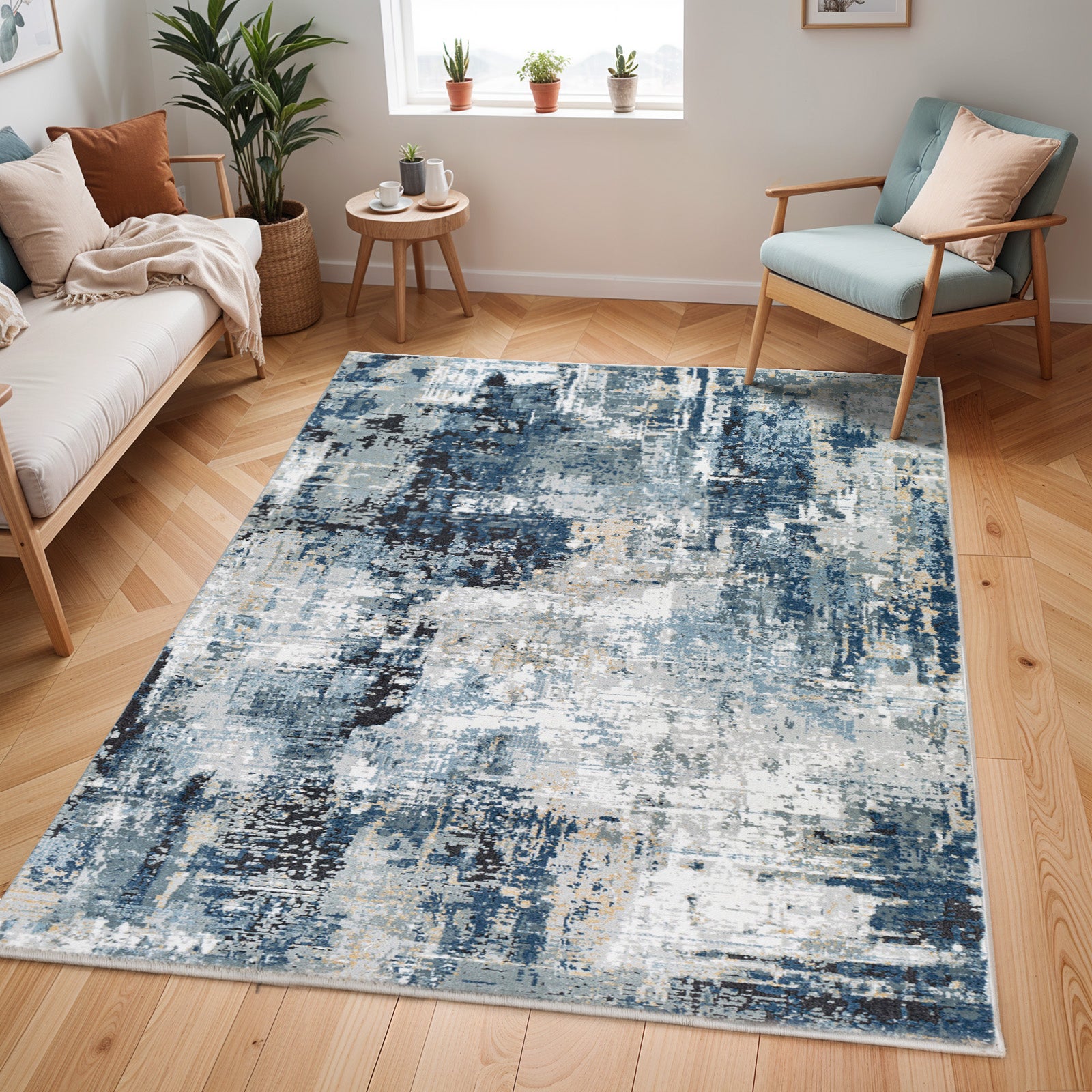 LIVABLISS Tapete Abstracto Moderno Azul/Cinza/Bege 200x275 cm Lena - 8