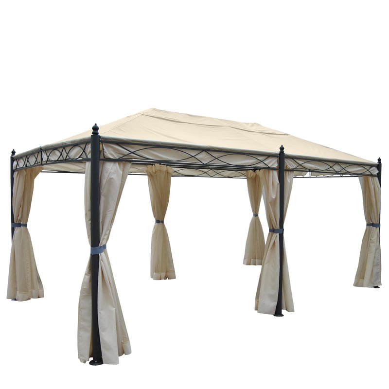 Pergola Cadiz, pawilon, solidna rama 7cm 5x3m ~ kremowy z boczną ścianą + moskitiera