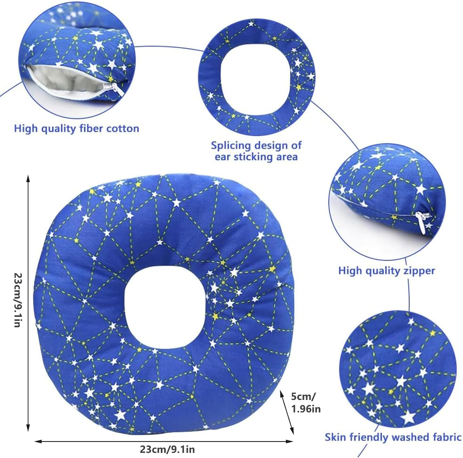 23*23*5CM (Blau) Coussin De Piercing Avec Trou, Coussin Piercing Avec Trou, Oreiller Avec Trou, Coussin Donut Pour L'oreille, Coussin Oreille - 2