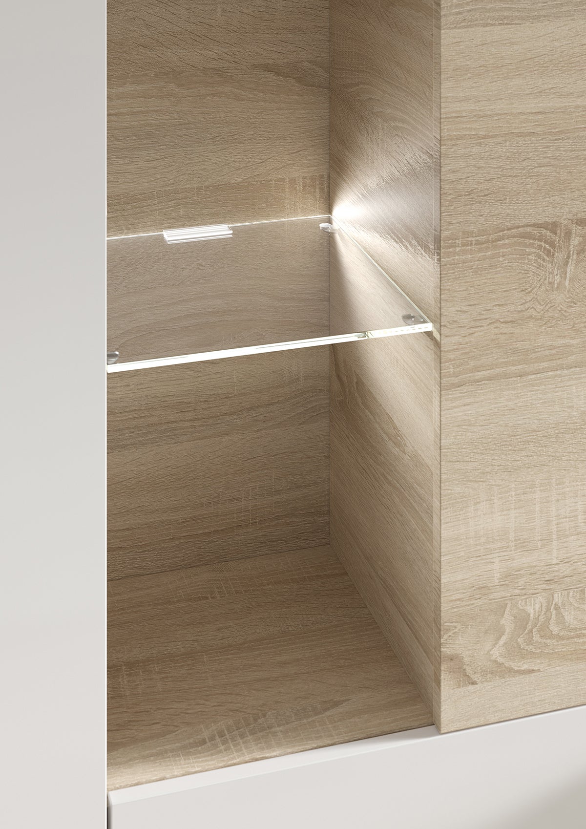 Meuble TV coloris Blanc Brillant / chêne Canadien en mélamine - Dim : 185 x 260 x 42 cm - 3