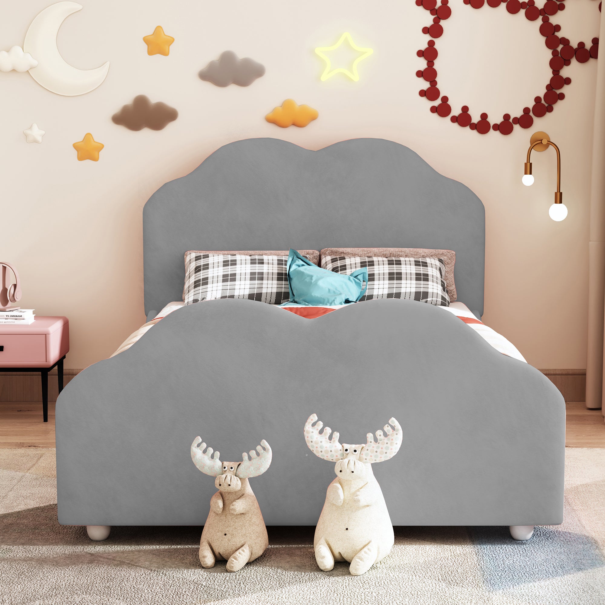 Lit enfant rembourré en velours - 90x200cm - avec tête de lit en forme ...