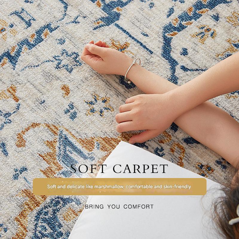 Tapis de salon antidérapant, lavable, style bohème vintage, doux, pour chambre, salle à manger, bureau (120 x 160 cm) - 5
