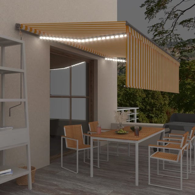 Tenda da Sole Retrattile Manuale con LED 5x3,5 m Gialla Bianca 3070063