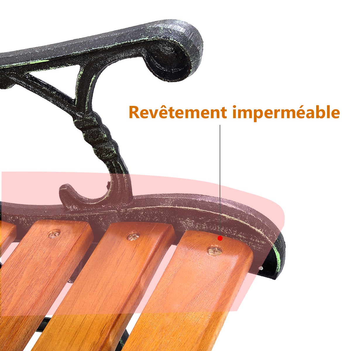 Banc de Jardin Mobilier Extérieur 125 cm en Fonte Siège à Lattes Cadre en Bois Dossier en Plastique Capacité de Charge 210KG - 7