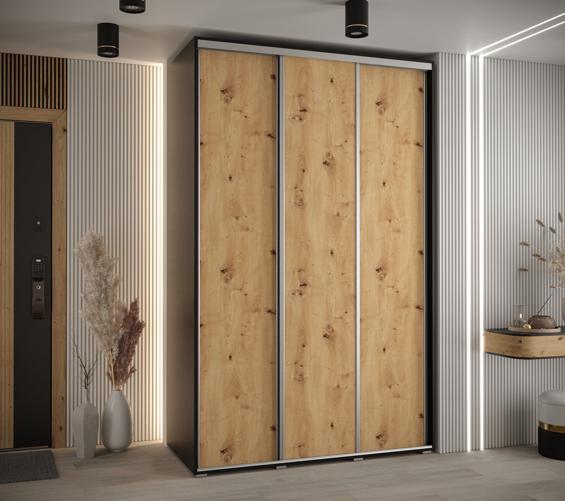 Szafa przesuwna wysoka Davos 1 150 x 60 x 235,2 cm czarny + artisan + u. srebrny - Abiks Meble - 2