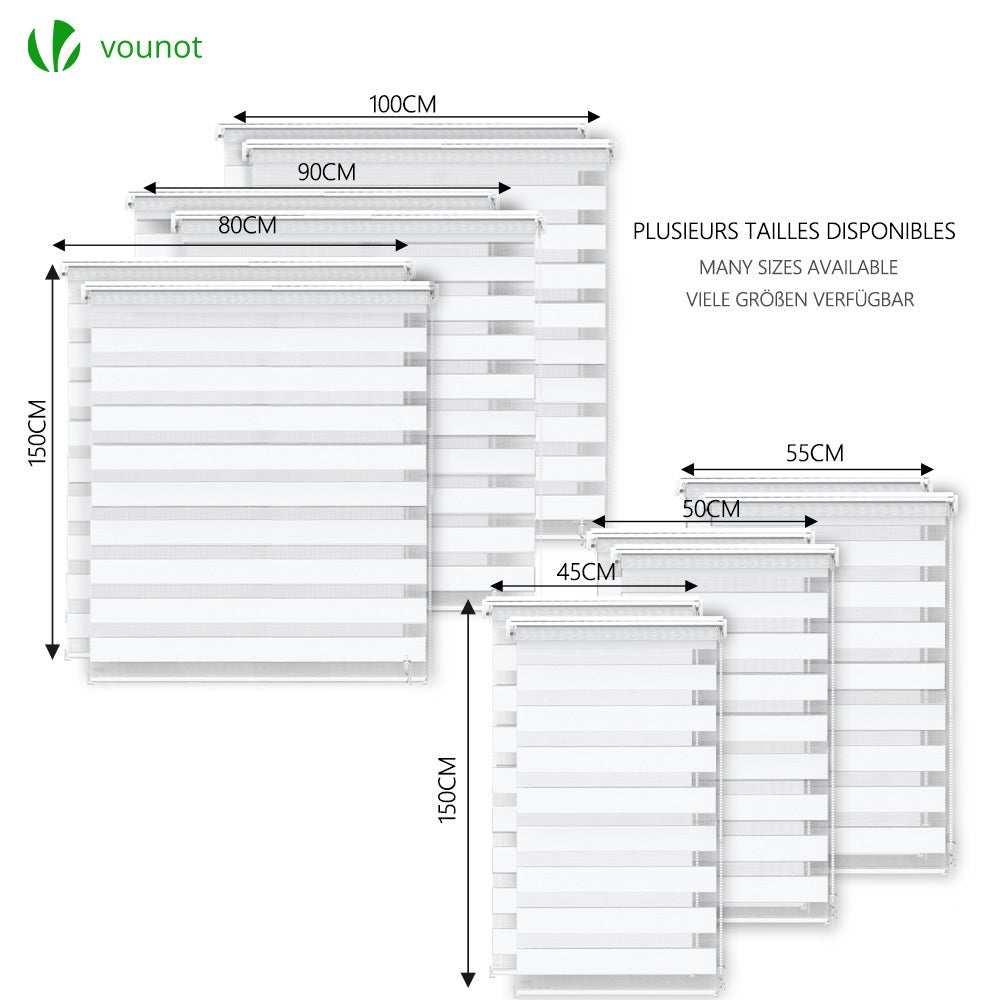 Lot de 2 Stores enrouleur jour/nuit blanc - 100x150cm - sans perçage ou avec - VOUNOT® - 6