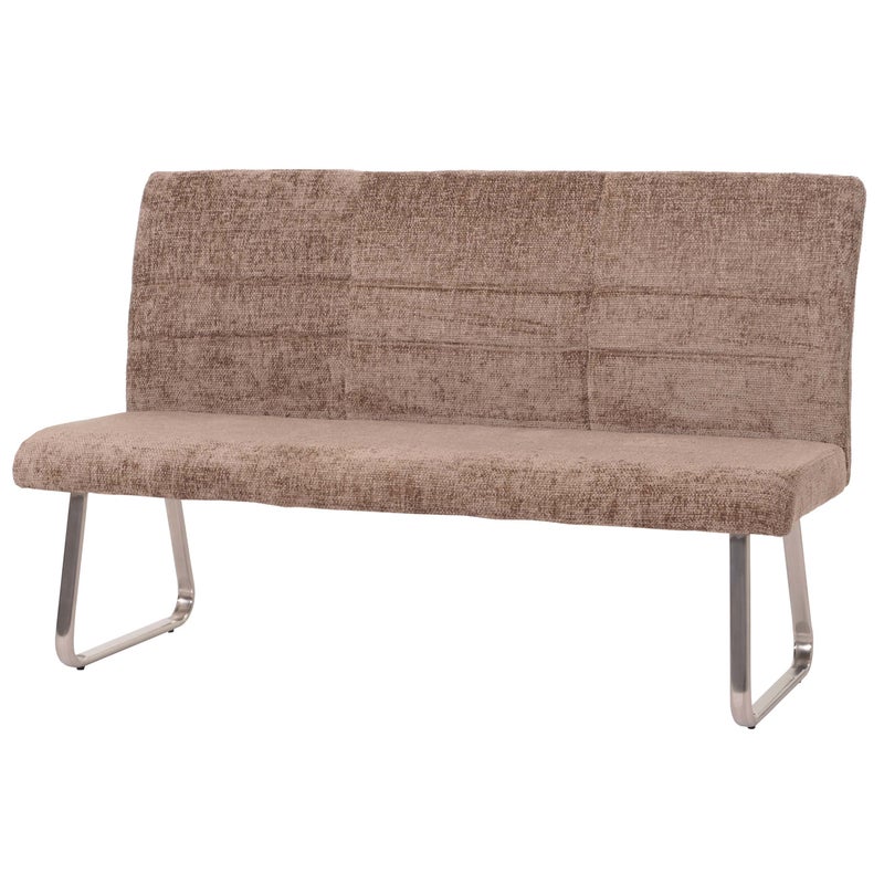 Ławka HWC-G55, ławka do jadalni, stal nierdzewna szczotkowana tkanina/tkanina szenilowa Oeko-Tex, 160cm ~ brązowy