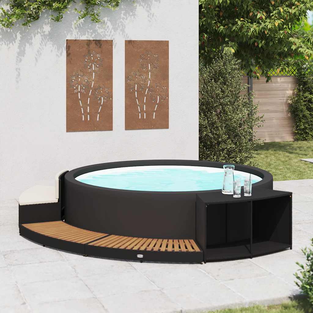 vidaXL Cadre de spa noir résine tressée et bois d'acacia - 3