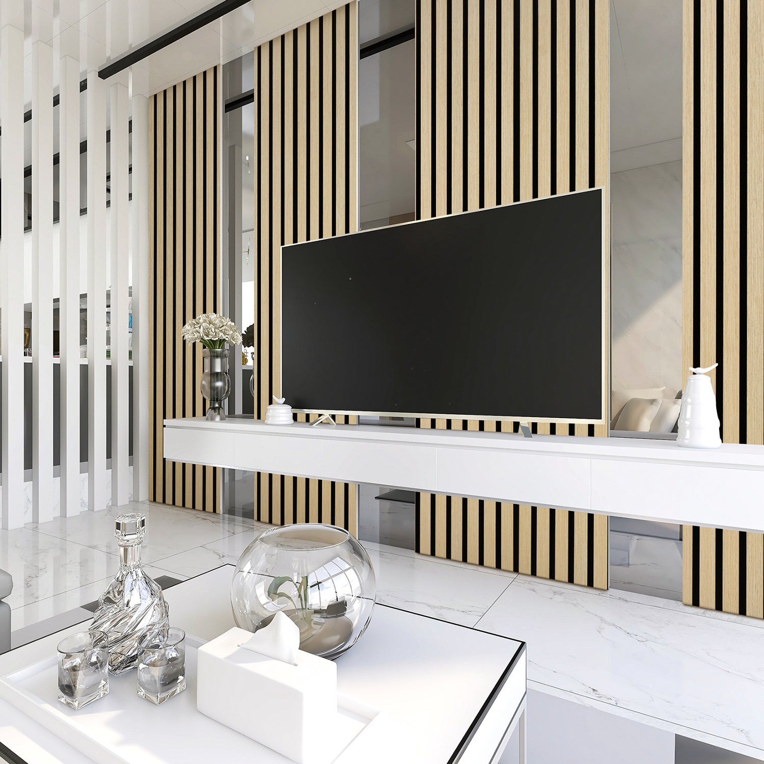 Paneles acústicos para pared 2x panel MDF con listones acústicos chapados en madera auténtica 120x60x2.1cm Madera - 6