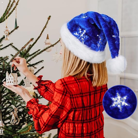 1 sztuka (30*45 cm) Niebieska czapka świąteczna dla dorosłych z podszewką, unisex, ciepłe akcesoria do czapek świątecznych Czapka świąteczna i noworoc - 4