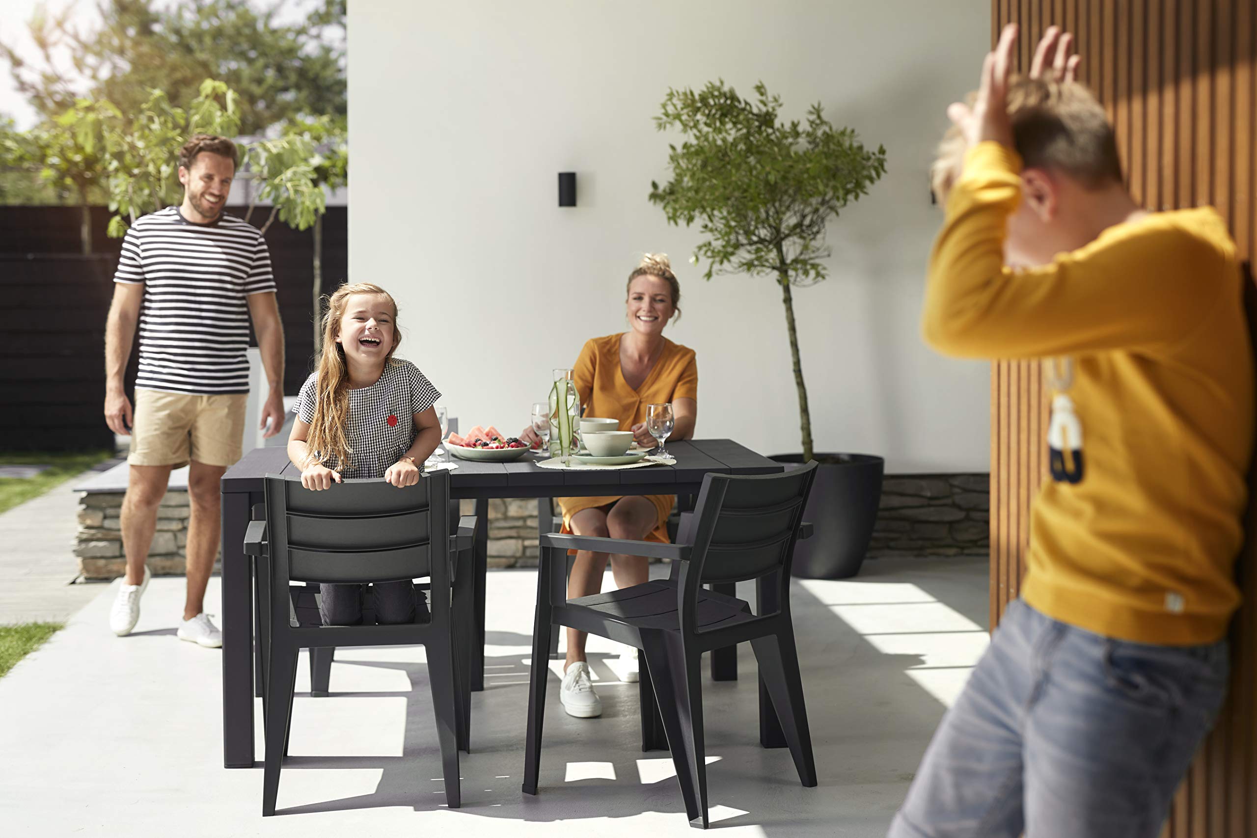 Table à manger de jardin rectangulaire en Résine Gris 6 places - 9