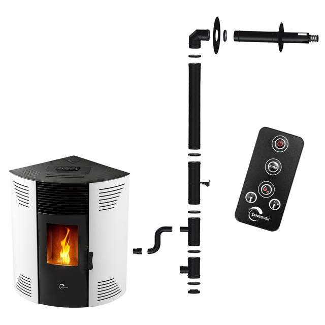 Stufa a pellet angolare Iseos 12,2 kW Bianco Sannover + Kit di installazione