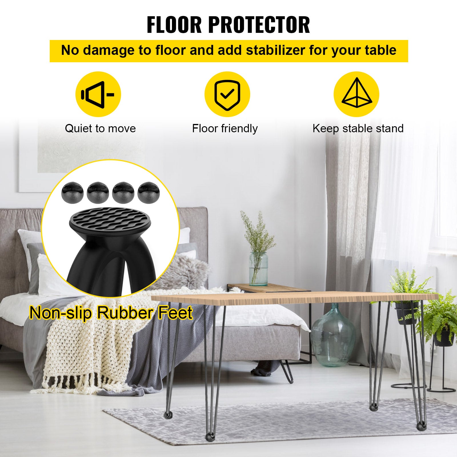 Pieds de Table Épingle 4Pcs VEVOR Acier Noir 20 Pouces 3 Tiges Robustes, Pieds de Meubles Épingle pour Table Bureau DIY Salon Cuisine - 5