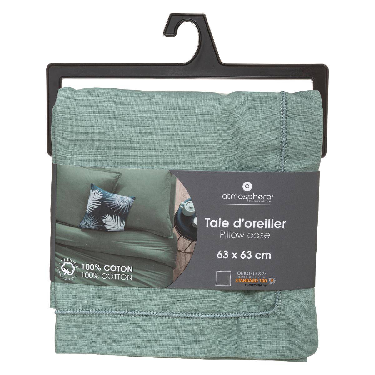Taie d'oreiller en coton - vert céladon 63x63 cm - Atmosphera créateur d'intérieur - 4