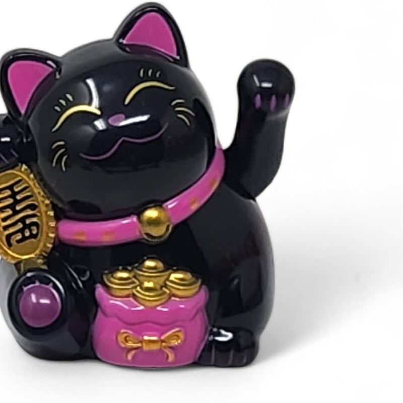 Miniaturowa figurka kota przynoszącego szczęście, 5 cm, zasilana energią słoneczną, symbol szczęścia i dobrobytu, do biura i domu (czarna)
