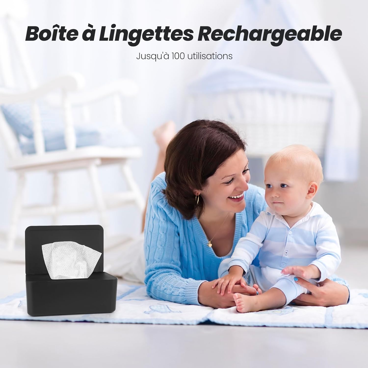 Lot De 2 Boîtes Distributeurs De Lingettes Humides Noir – Grand Format, Étanchéité Parfaite, Idéal Bébé Et Maison