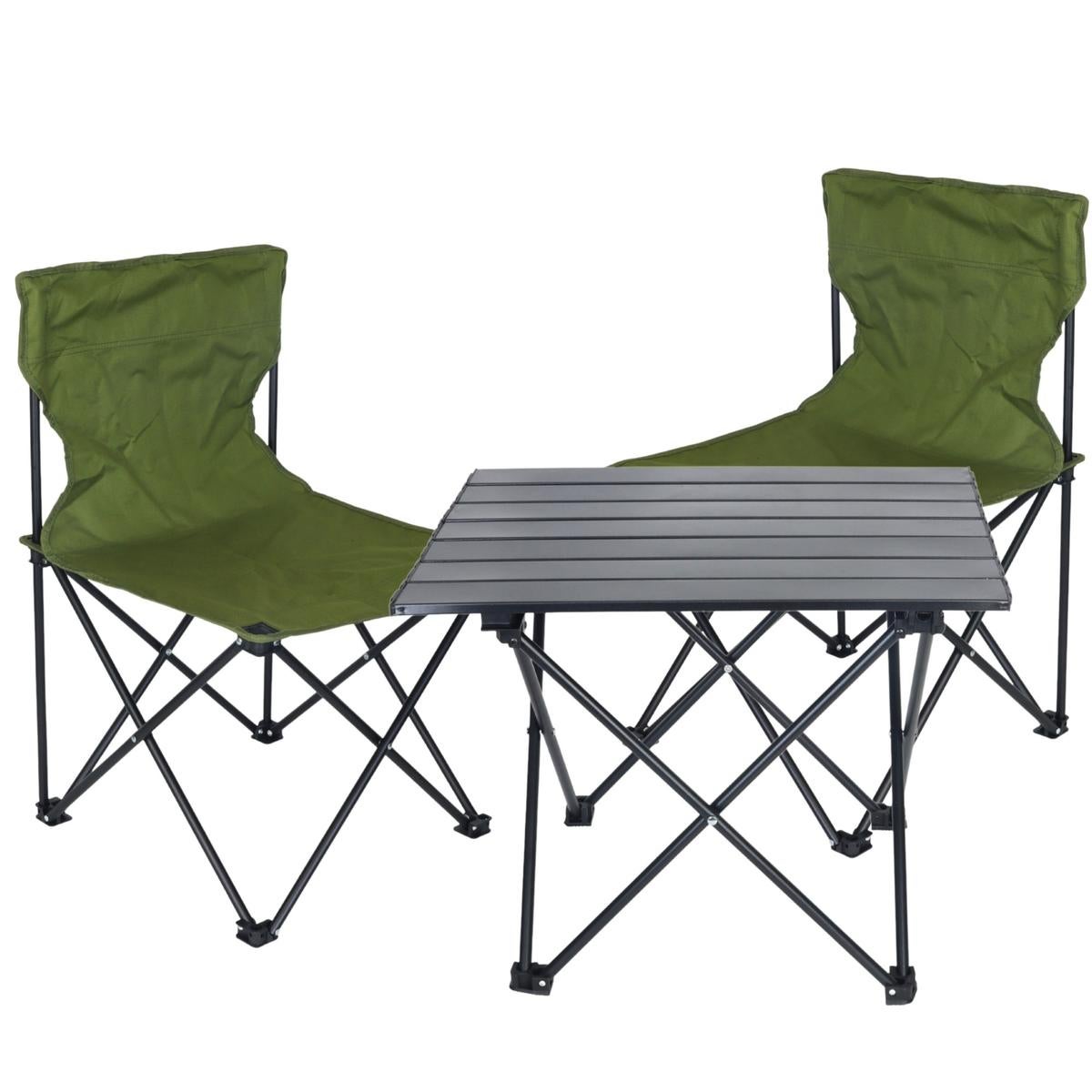 Zestaw turystyczny Enero Camp, składany czarny stolik 45x45x70 i 2 zielone krzesła w pokrowcu