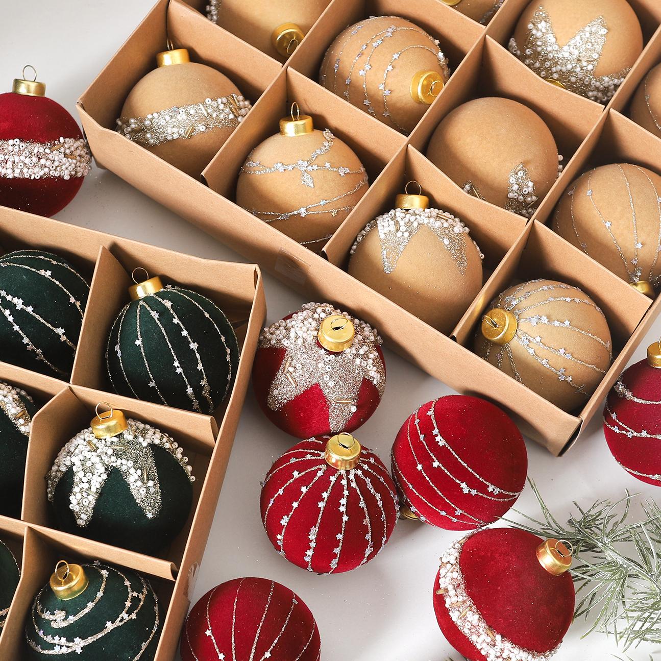 Lot de 12 boules de Noël floquées rouges, boules suspendues pour arbre de Noël, décoration de scène, décorations suspendues DIY, fête de fin d'année - 5